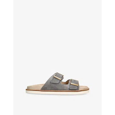 BRUNELLO CUCINELLI MENS GREY/DARK TWO-STRAP SLIP-ON SUEDE SANDALS EUR 40 / 6 UK