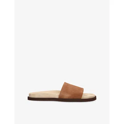 Brunello Cucinelli Mens Grey/m.cmb Wide-strap Suede Sliders Eur 46 / 12 Uk In Brown