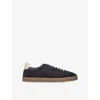 Brunello Cucinelli Mens Navy Foiled-logo Suede Low-top Trainers Eur 42 / 8 Uk In Blue