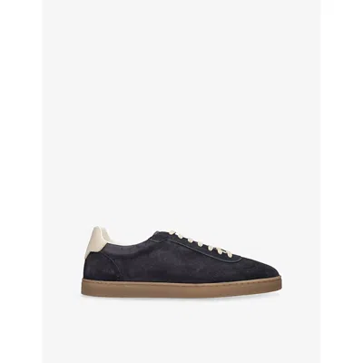 Brunello Cucinelli Mens Navy Foiled-logo Suede Low-top Trainers Eur 42 / 8 Uk In Blue