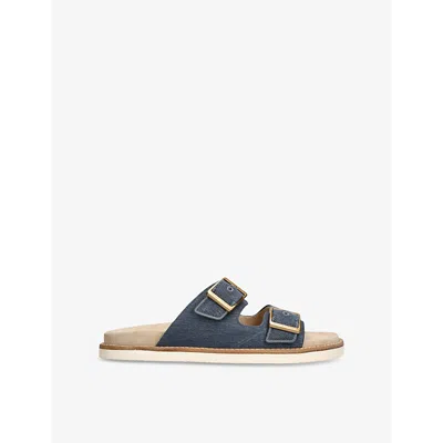 Brunello Cucinelli Mens Navy Two-strap Buckle-embellished Canvas Sandals
