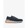 Brunello Cucinelli Leather-trimmed Stretch-knit Sneakers In Blue
