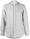 Brunello Cucinelli Striped Spread-collar Shirt In Grey