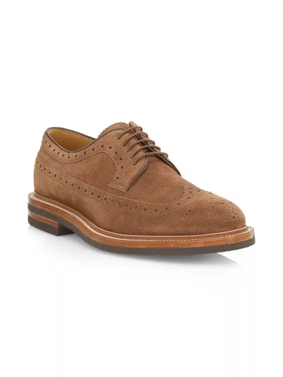 Brunello Cucinelli Mens Suede Lace-up Brogues In Chestnut In Brown