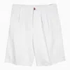 BRUNELLO CUCINELLI MENS WHITE COTTON BERMUDA SHORTS WITH BELT LOOPS AND FRONT PLEATS