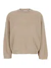 Brunello Cucinelli Grey Crewneck Sweater With Dropped Shoulders In Wool And Cotton Blend Woman In Grey