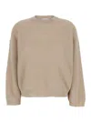 Brunello Cucinelli Grey Crewneck Sweater With Dropped Shoulders In Wool And Cotton Blend Woman In Grey