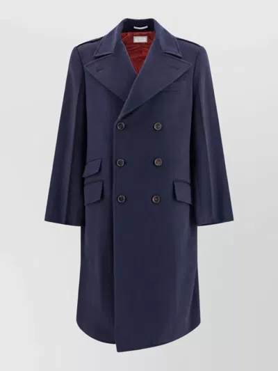 Brunello Cucinelli Merino Wool Double-breasted Blazer In Blue