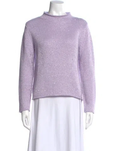 Pre-owned Brunello Cucinelli Merino Wool Mock Neck Sweater In Purple