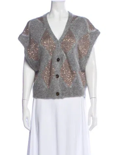 Pre-owned Brunello Cucinelli Merino Wool Printed Sweater In Gray