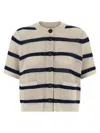 Brunello Cucinelli Striped Mesh Cardigan Short Sleeves Pockets In Multi