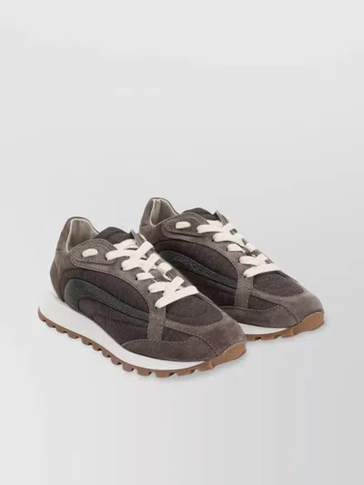 Brunello Cucinelli Mesh Detailing Cotton Sneakers In Brown