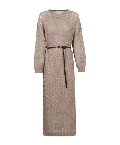 Brunello Cucinelli Mesh Dress In Nude
