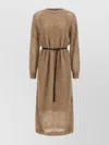 Brunello Cucinelli Women Mohair Blend Long Dress With Sequins In Brown