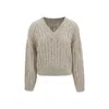 Brunello Cucinelli Oversized Cable-knit Sweater With V-neckline In Beige