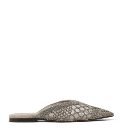 Brunello Cucinelli Monili-embellished Mesh Mules In Neutrals