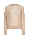 Brunello Cucinelli Women Beige Dazzling Mesh Crewneck Sweater In Neutral