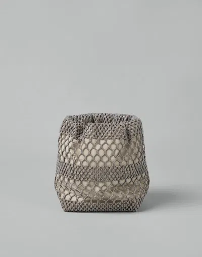 Brunello Cucinelli Mesh Overlay Pouch In Gray