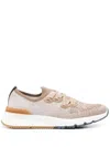Brunello Cucinelli Mesh-panel Lace-up Sneakers In Brown