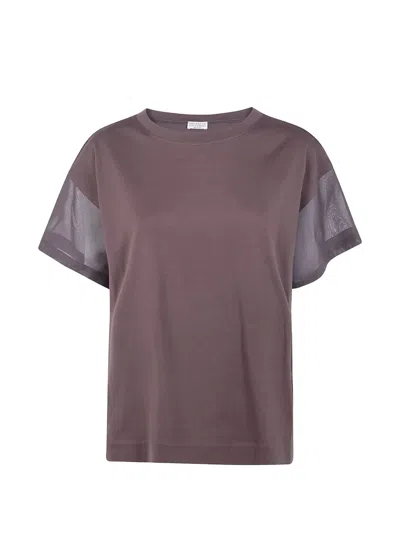 Brunello Cucinelli Crew Neck T Shirt Sheer Panels In Purple