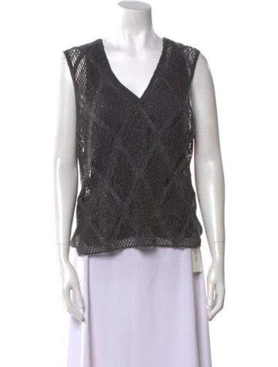 Pre-owned Brunello Cucinelli Mesh Printed Top In Gray