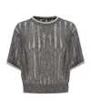 Brunello Cucinelli Mesh Round-neck Sweater In Gray