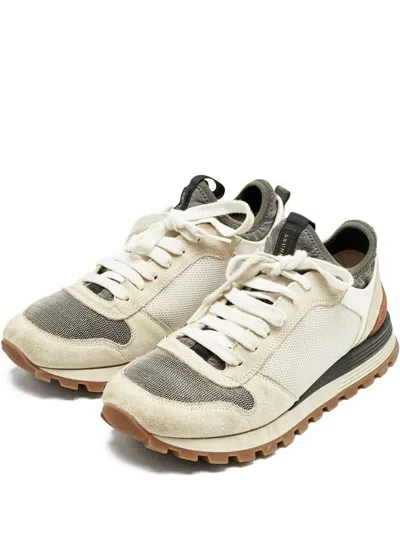 Pre-owned Brunello Cucinelli Mesh Suede Sneakers In Gray