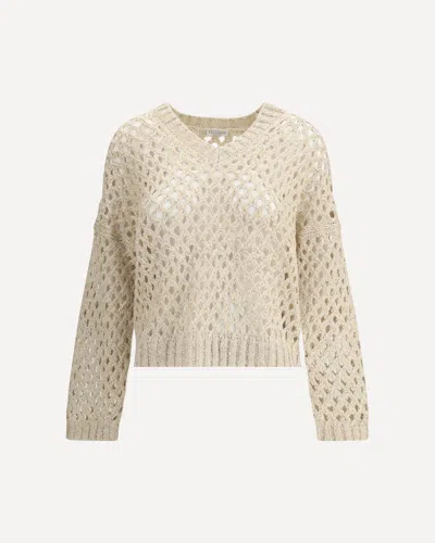 Brunello Cucinelli Women Mesh Sweater In Neutral