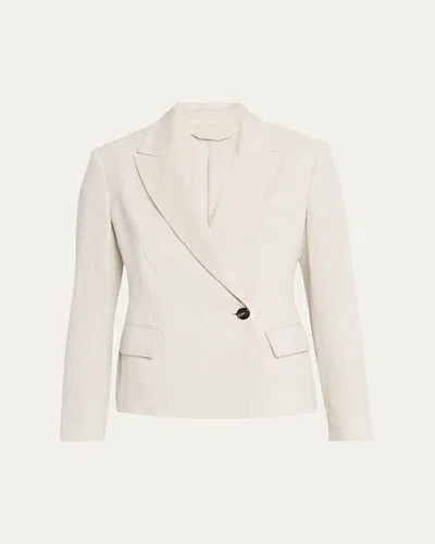 Brunello Cucinelli Metallic Canvas Linen Double-breasted Jacket In C169 Beige