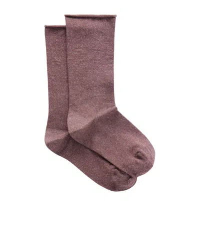 Brunello Cucinelli Metallic Cashmere-blend Ankle Socks In Burgundy