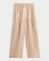 Brunello Cucinelli Metallic Cotton Gauze Wide-leg Explorer Pants In Neutral
