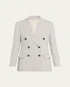 Brunello Cucinelli Metallic Cotton-linen Canvas Double-breasted Blazer In Light Grey
