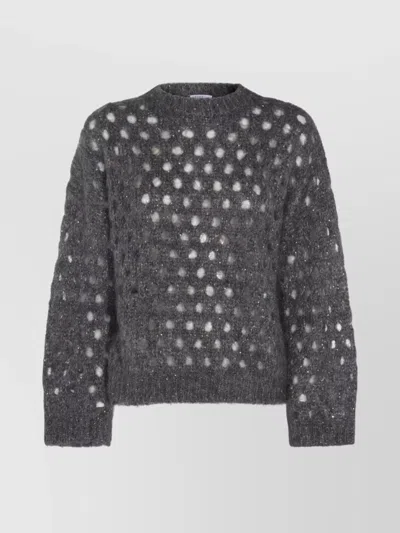 Brunello Cucinelli Metallic Crewneck Knitwear Sheer Texture In Gray