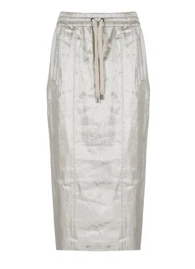 Brunello Cucinelli Metallic Drawstring Midi Skirt In Silver