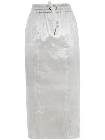 Brunello Cucinelli Metallic-finish Midi Skirt In Grey