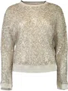 Brunello Cucinelli Metallic-finish Open-knit Sweater In Grey