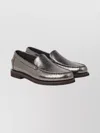 Brunello Cucinelli Metallic Finish Round Toe Loafers With Rubber Sole In Gray