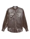 Brunello Cucinelli Metallic-effect Button-down Shirt In Brown