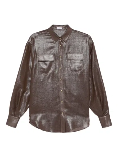 Brunello Cucinelli Metallic-finish Shirt In Brown