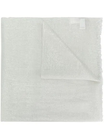 Brunello Cucinelli Metallic Frayed Silk-cashmere Blend Scarf In White