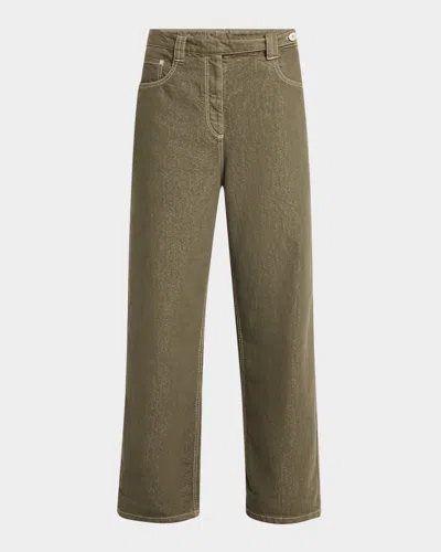 Brunello Cucinelli Metallic Garment Dye Straight-leg Ankle Jeans In C3066 Dark Green