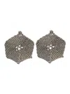 Brunello Cucinelli Metallic Hexagonal Earings With Beads Embellishments In Silver Woman In Metallic