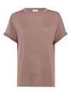 Brunello Cucinelli Metallic-knit T-shirt In Neutral
