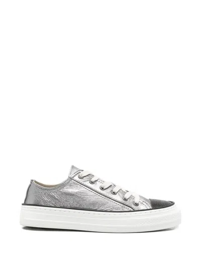 Brunello Cucinelli Metallic Lace-up Sneakers In Silver