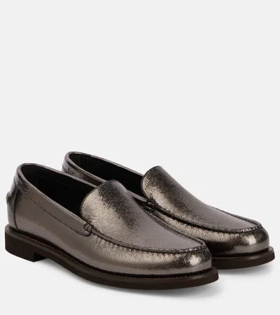 Brunello Cucinelli Metallic Leather Loafers In Silver