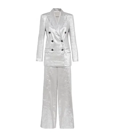 Brunello Cucinelli Metallic Linen-blend Suit In Gray