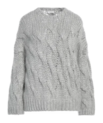 Brunello Cucinelli Metallic Medium Weight Knit Sweater In Gray