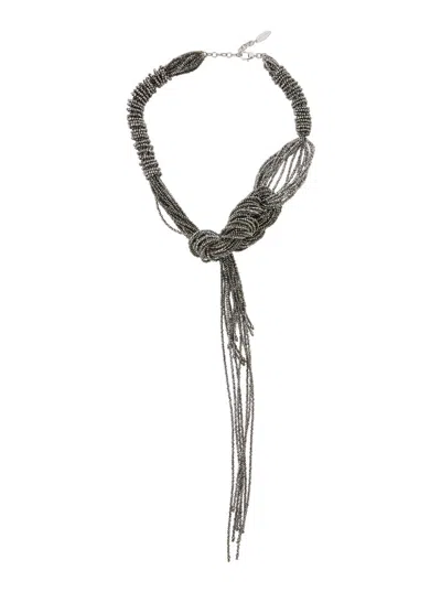 Brunello Cucinelli Metallic Mini Necklace For Women In Gray