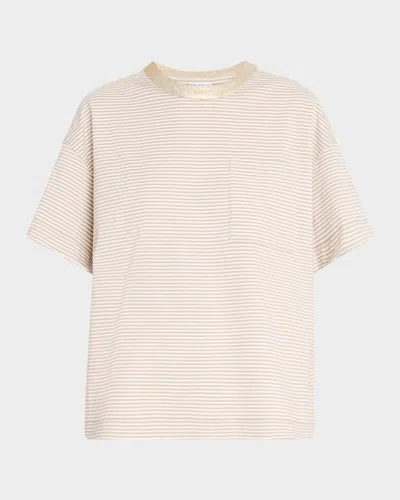 Brunello Cucinelli Metallic Monili-collar Striped Jersey T-shirt In Pink