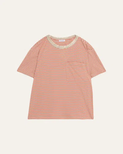 Brunello Cucinelli Metallic Monili-collar Striped Jersey T-shirt In Pink